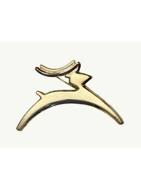 Christmas Reindeer Gold Tone Brooch Pin signed CAJC